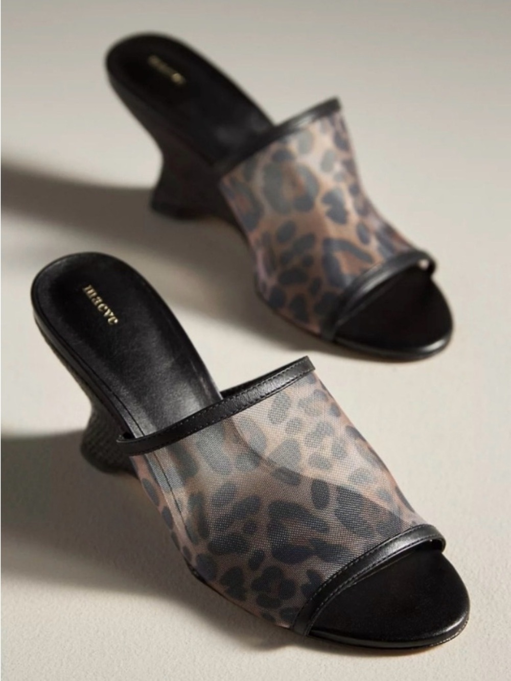 NIB New Anthropologie Maeve Leopard Mesh Rattan Wedge Slides 11